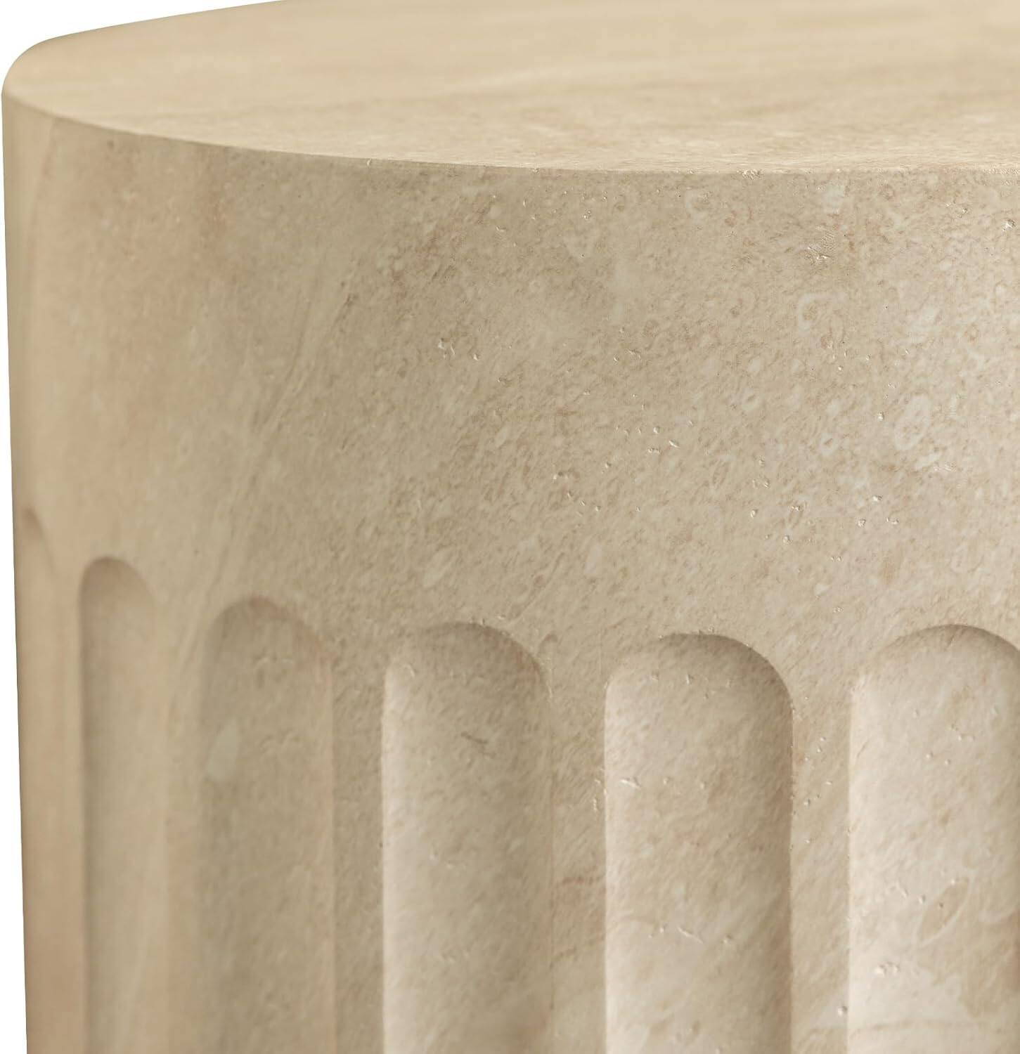 Alt View 4. LeisureMod - Zenvio Scalloped Side Table, Round Grooved Fiberstone Indoor/Outdoor Modern Accent Table - No Assembly - Stone Marble.