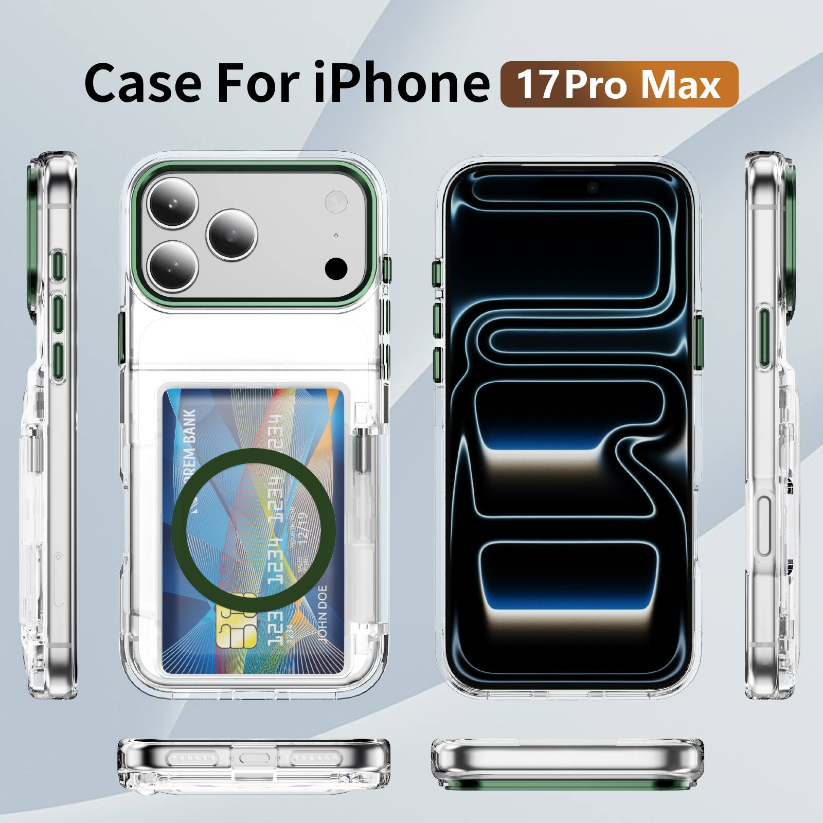 Case For iPhone 17 Pro Max  
000 REM-BANK A  
1234 E2T E2T hE2 234  
NN 2/19  
JOHN DOE