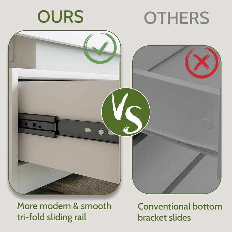 **OURS**  
More modern & smooth tri-fold sliding rail

**OTHERS**  
Conventional bottom bracket slides