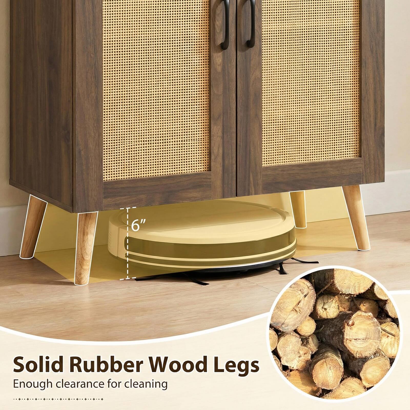 6" Solid Rubber Wood Legs  
Enough clearance for cleaning