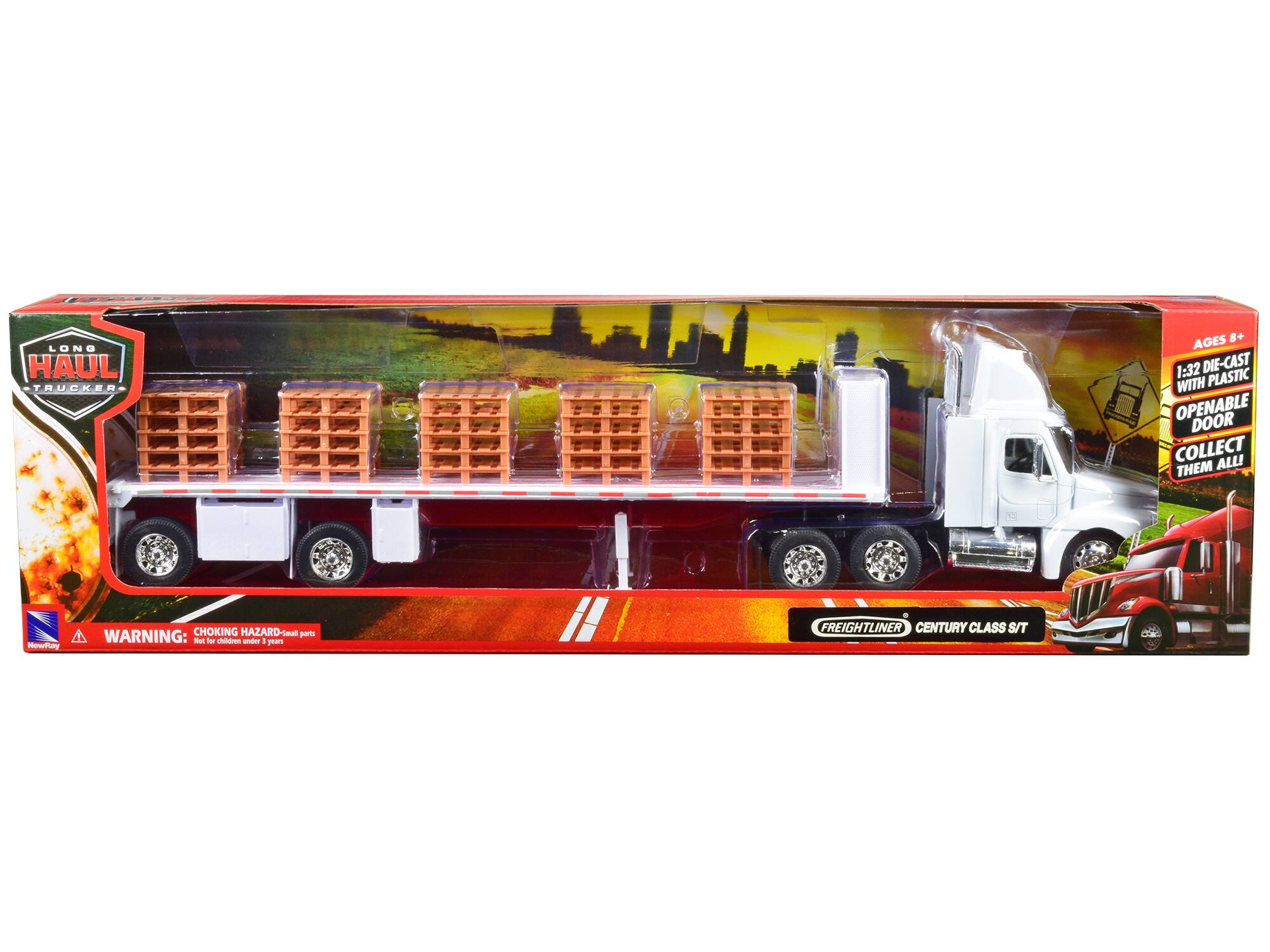 LONG HAUL TRUCKER AGES 1:32 DIE-CAST WITH PLASTIC OPENABLE DOOR COLLECT ALL! THEM

WARNING: CHOKING HAZARD - Small parts. Not for children under 3 years

FREIGHTLINER CENTURY CLASS S/T