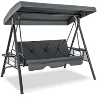 Costway 3-Seat Patio Porch Swing with Adjustable Canopy Soft Seat Back Cushions Side Tables - Grey - Front_Zoom