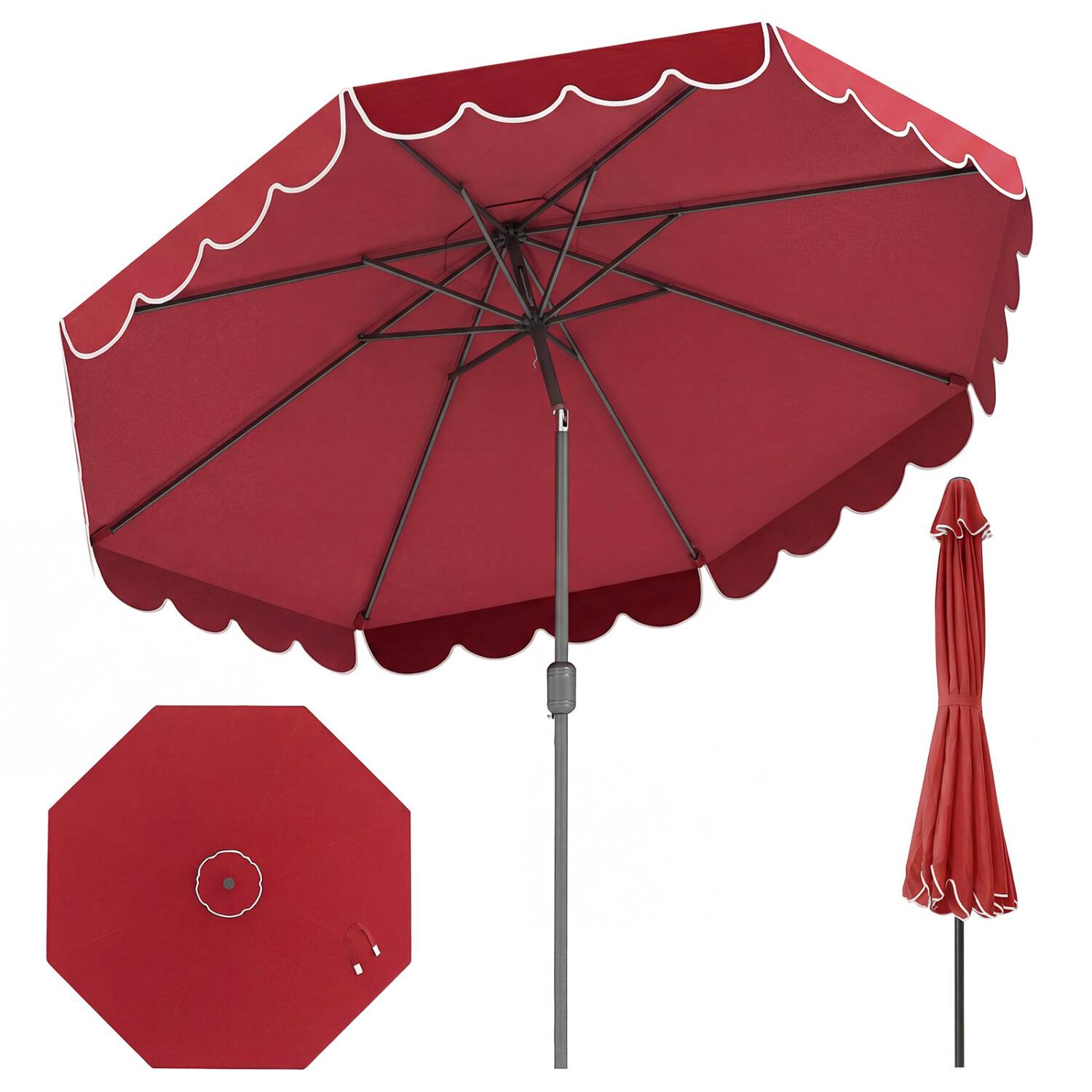 Alt View 3. Mondawe - 10 FT Patio Umbrella with Push Button Tilt and Crank Lift - Red.
