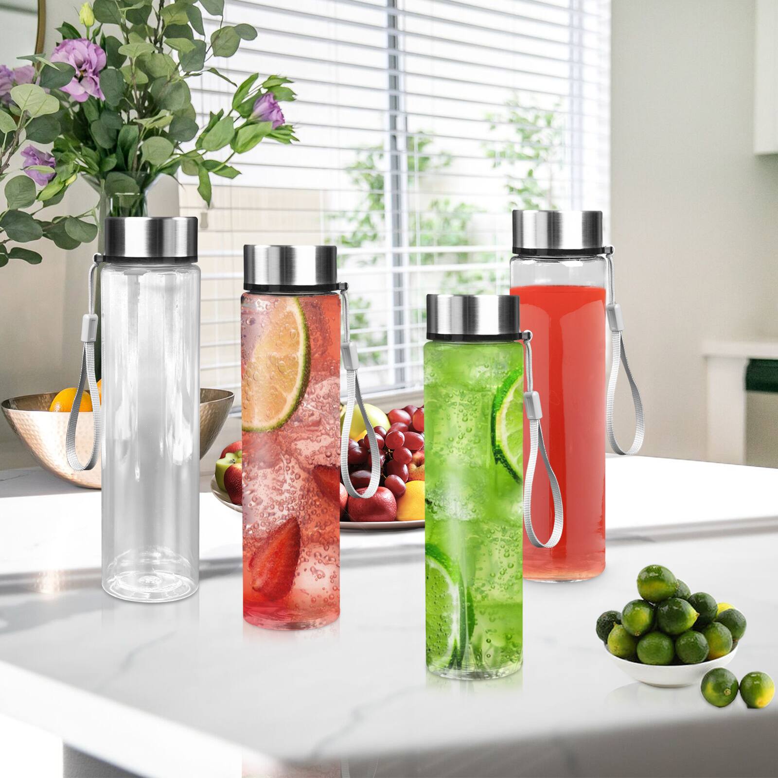 Back. Hansmart - HANSMART Juice Bottles 2Pack Wide Mouth Plastic Bottles with Lids for Juicing Smoothies Infused Water Beverage Storage - clear.