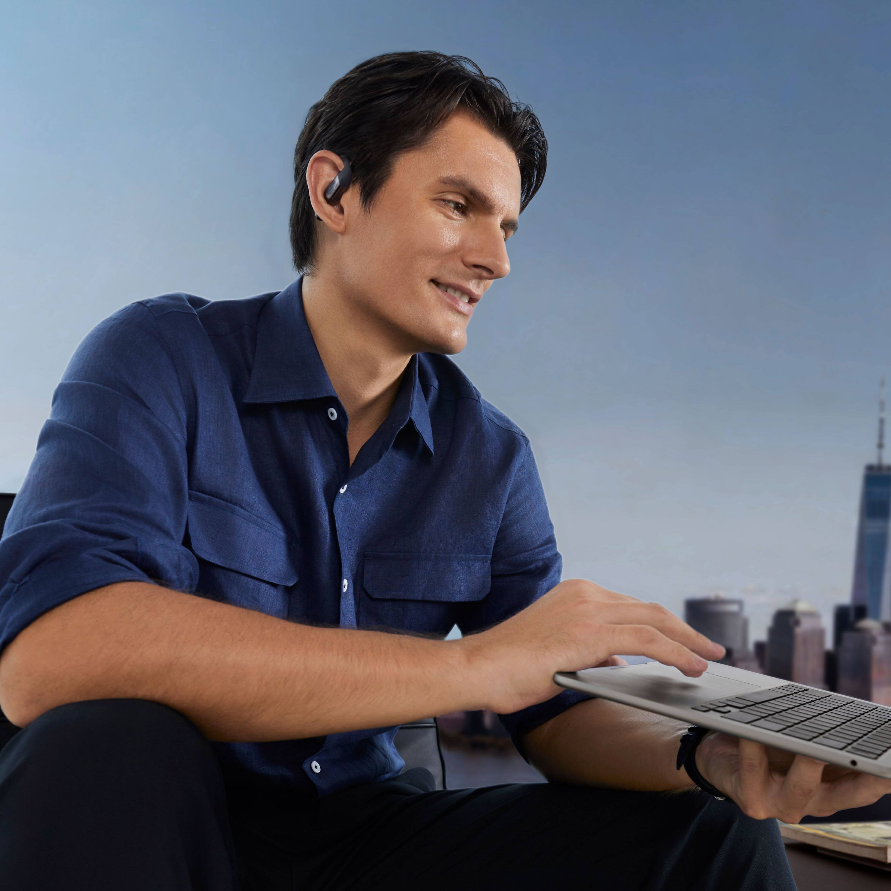 Alt View 5. Shokz - OpenFit Pro Open-Ear True Wireless Active Noise Reduction Earbuds - Black.