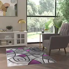Emma + Oliver - Urbane Contemporary Abstract Geometric Olefin Accent Rug in Gradient Shades with Natural Jute Backing - Purple