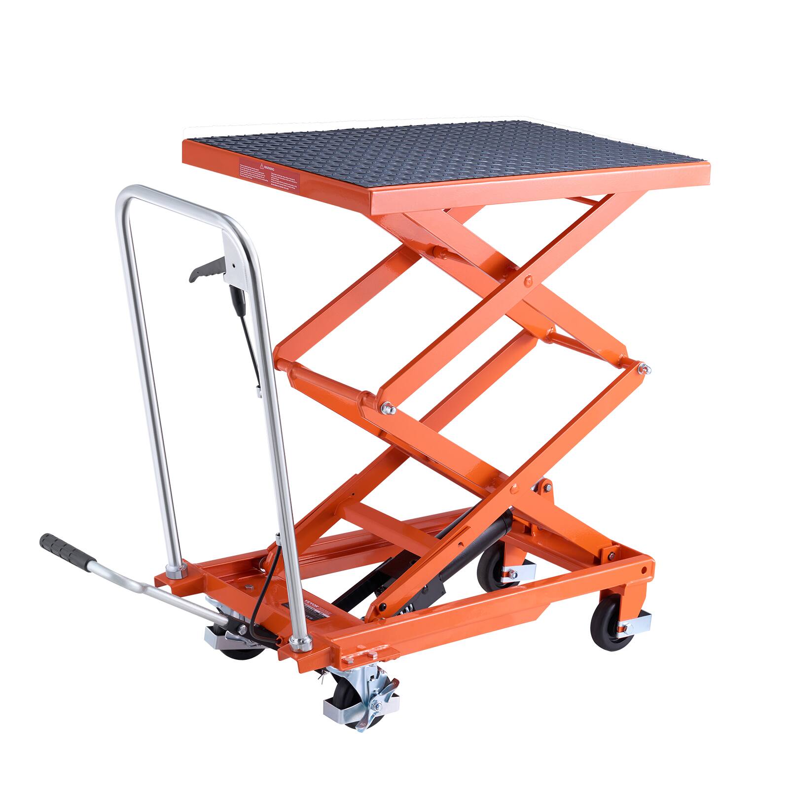 Alt View 5. VEVOR - Hydraulic Lift Table, 500 lbs Capacity, 47.2" Lifting Height, Double Scissor Lift Table Cart with 4 Wheels and Non-slip - Black;Orange.