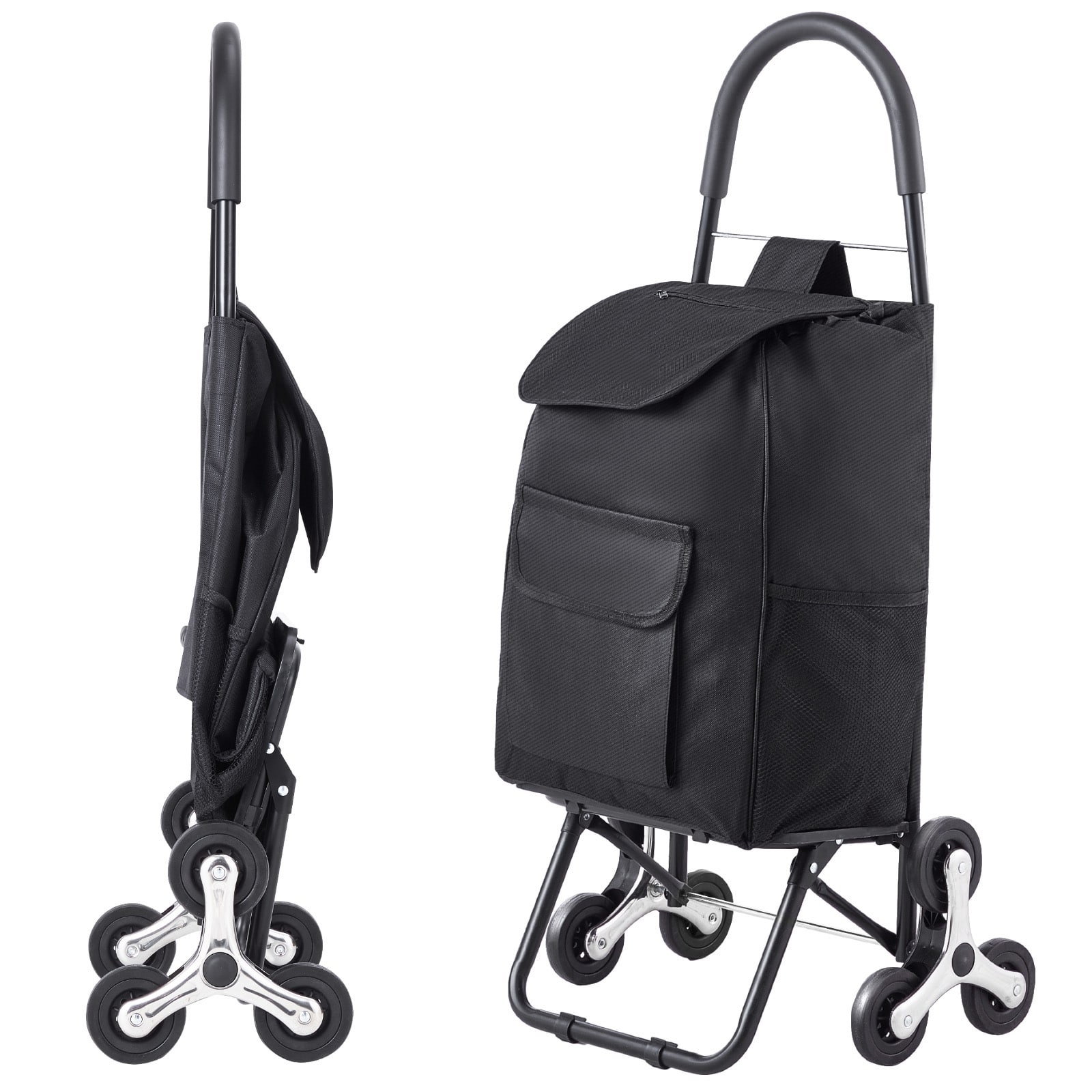 LOVMOR - Stair Climbing Shopping Cart, Foldable 36L Utility Cart with Storage Bag and 6 Wheels - Black