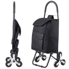 LOVMOR - Stair Climbing Shopping Cart, Foldable 36L Utility Cart with Storage Bag and 6 Wheels - Black
