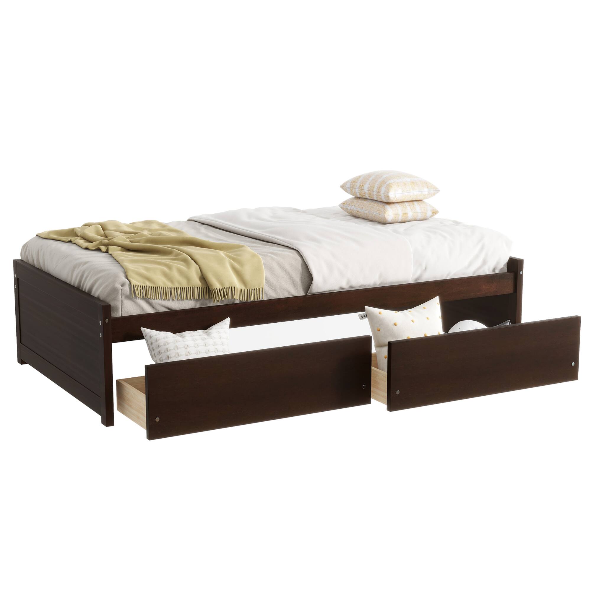 Alt View 10. GOODSILO - Twin Size Platform Bed with Two Underbed Storage Drawers for Space-Saving Bedroom Organization - Espresso.