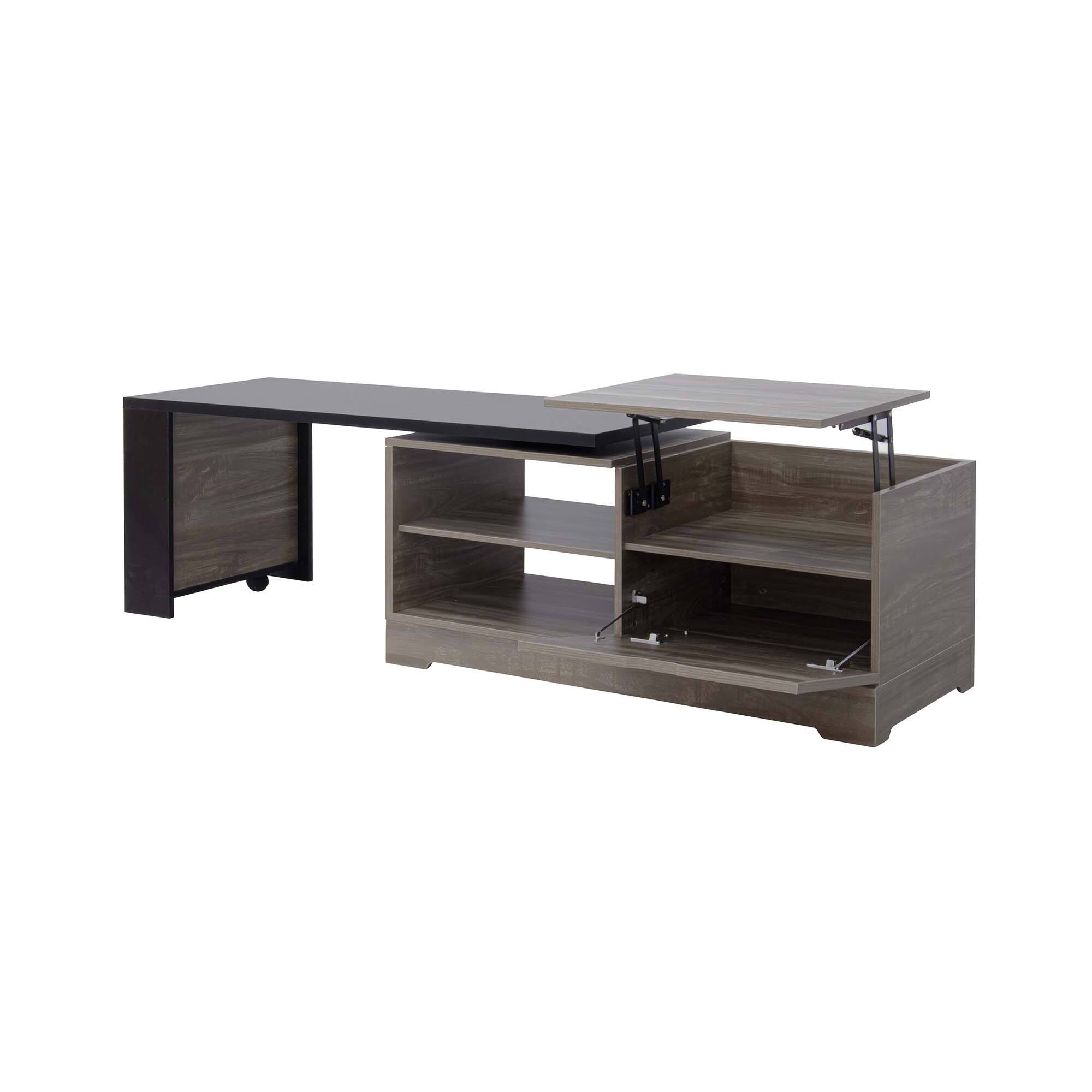Left. Forest'nSky - Brown Lift Top Coffee Table With Barn Doors, Large Hidden Storage Space - Brown.