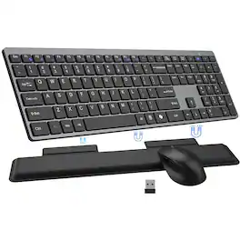 Luckbyte - Wireless Keyboard and Mouse Combo, Full Size Silent Keyboard with Magnetic Wrist Rest for Computer - Black
