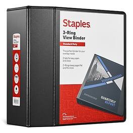 Staples - 5" 3-Ring View Binder, D-Ring - Black