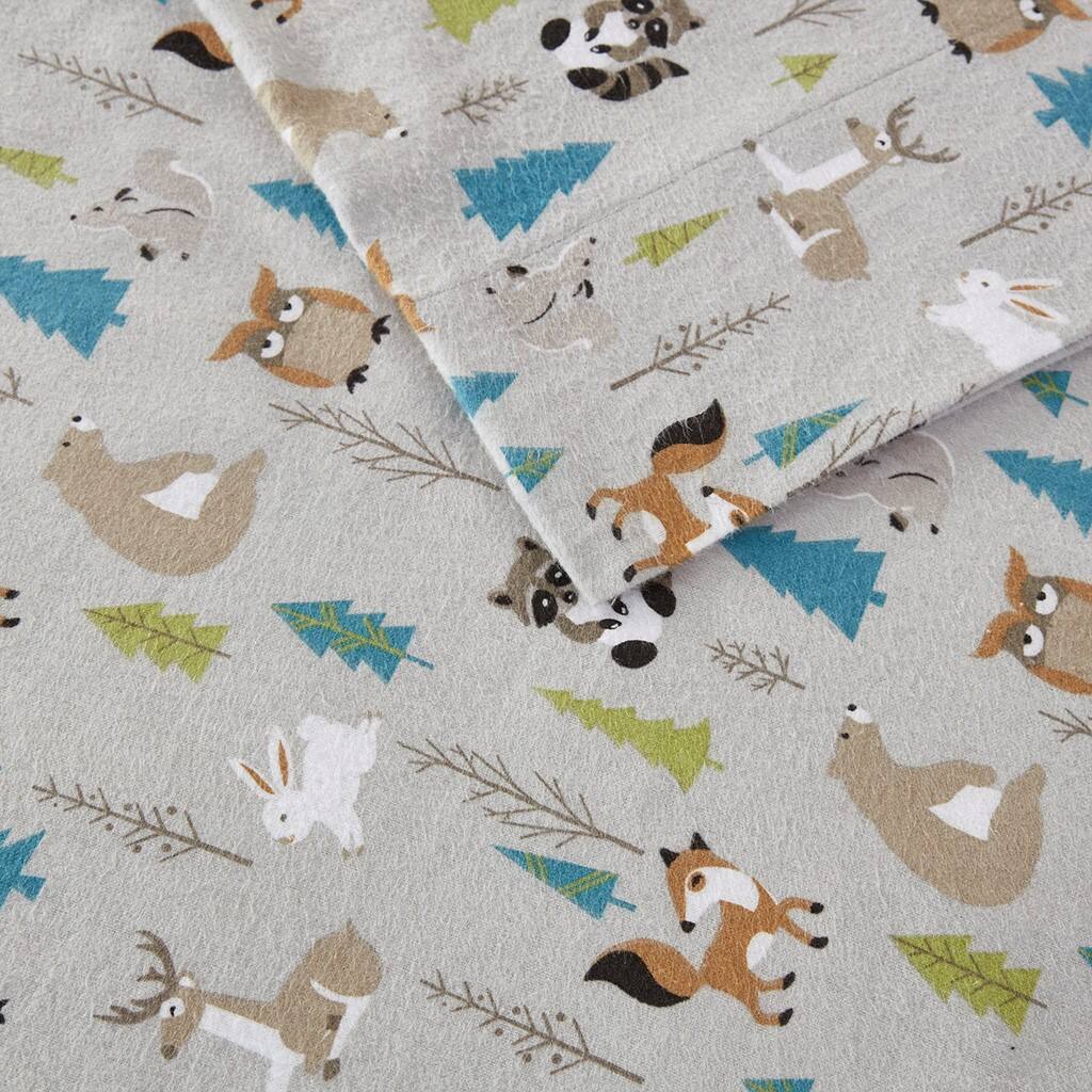 Alt View 5. Gracie Mills - Gracie Mills Persephone Cotton Flannel Sheet Set - Multi Forest Animals.