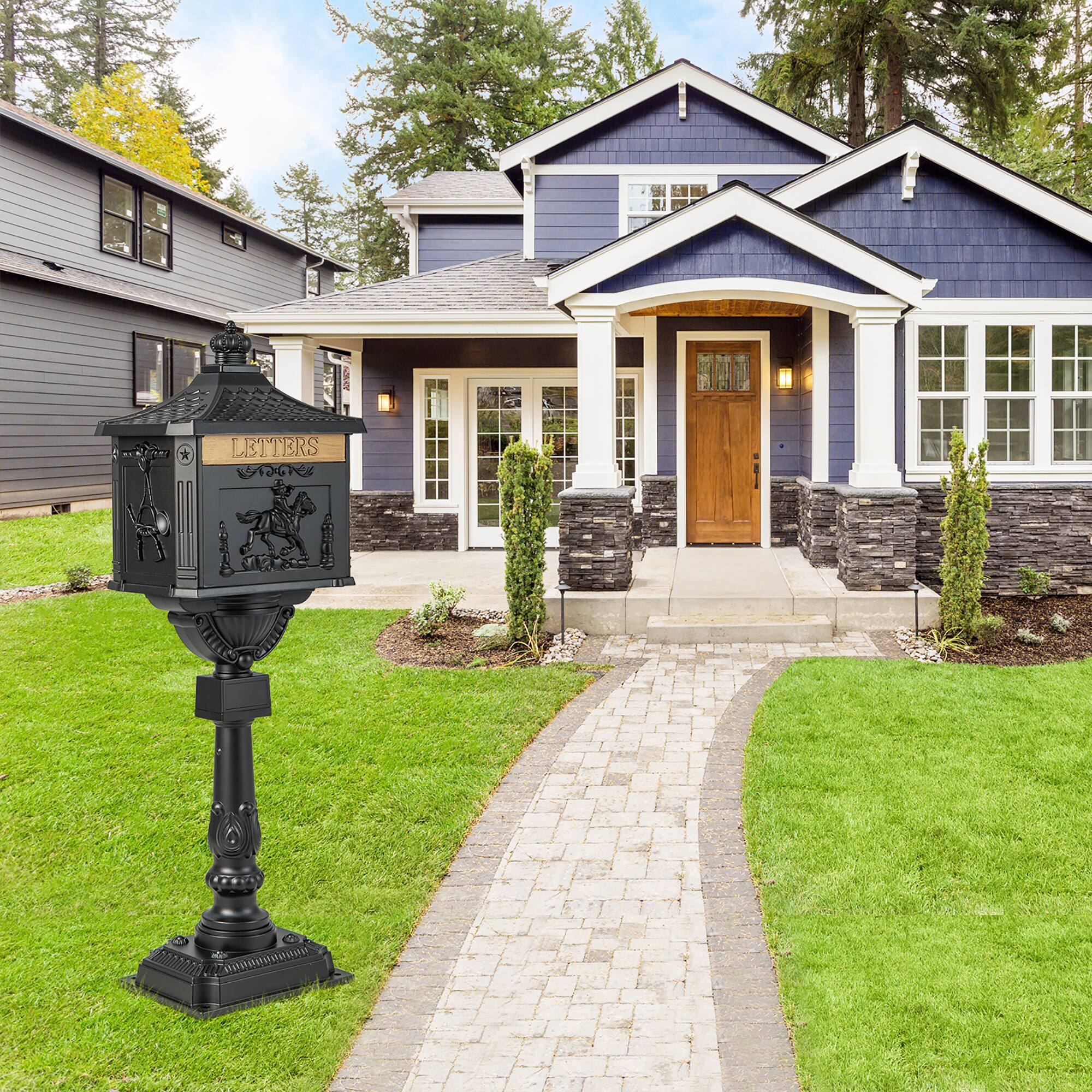 Alt View 3. Costway - Costway Retro Cast Aluminum Mailbox Lockable Security Postal Letter Box with Baffle Door - Black.