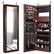 Front. Costway - Costway Wall Door Mounted Mirror Jewelry Cabinet Organizer LED Lights - Reddish Brown.