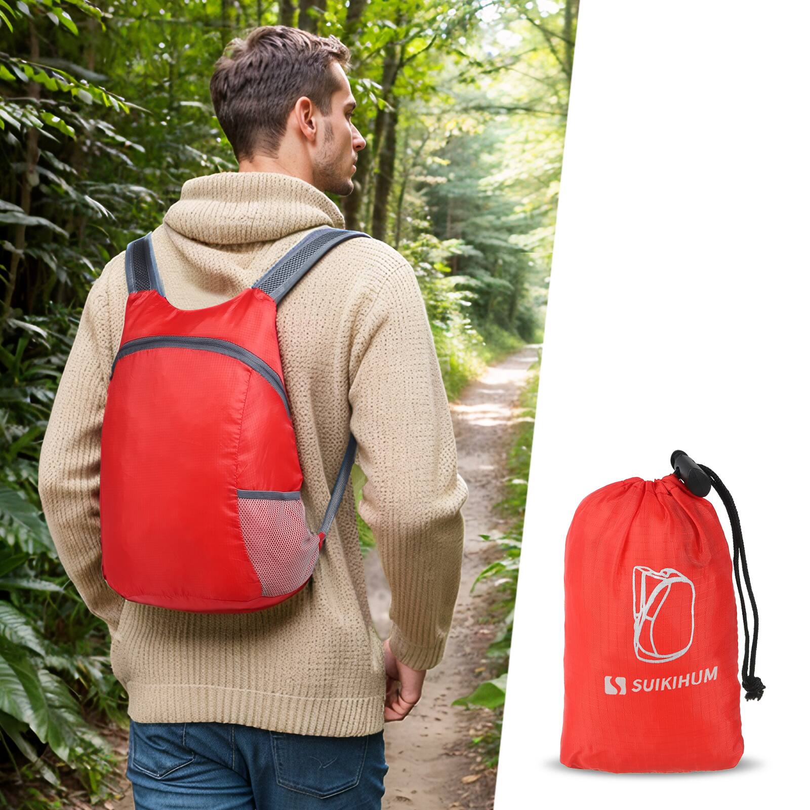 Alt View 6. Unique Bargains - 20L Ultra Hiking-Daypack Lightweight Foldable Travel Packable Backpack for Camping Cycling Outdoor - Red.