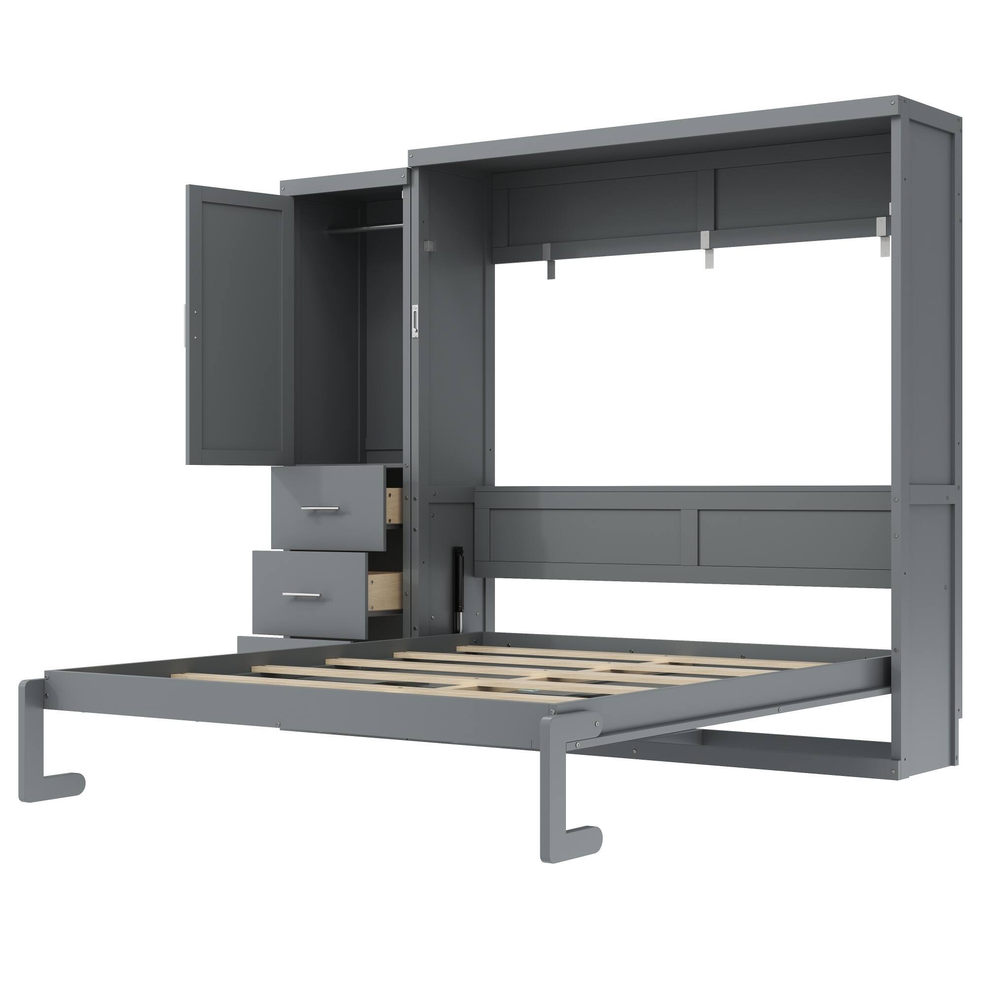 Alt View 1. Whisen - Queen Size Murphy Bed with Wardrobe and Drawers, Space-Saving Folding Bed for Guest Room and Small Spaces - Gray.