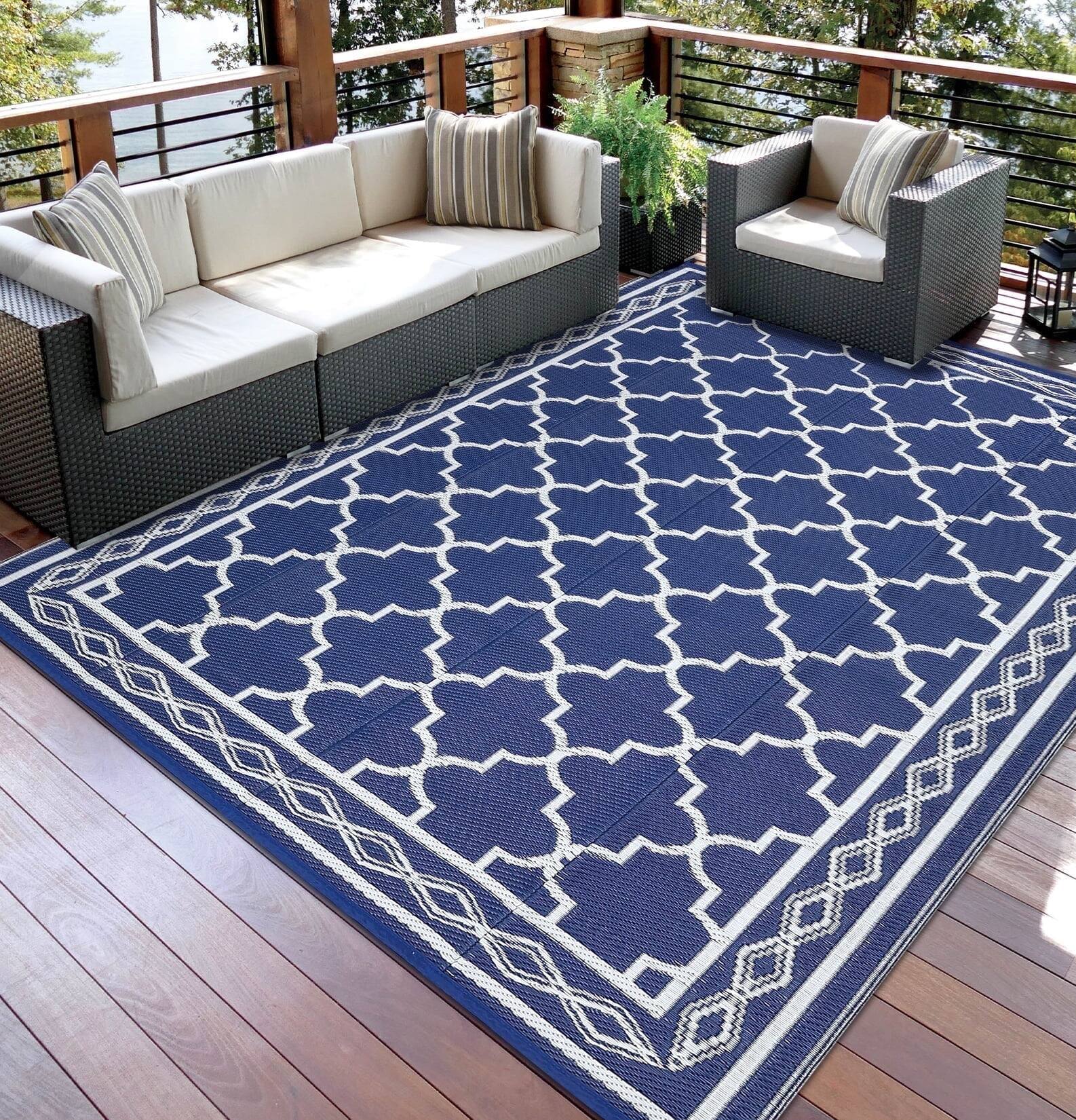 Homhougo 6x9 Waterproof Reversible Plastic Straw Outdoor Rug for Patios ...