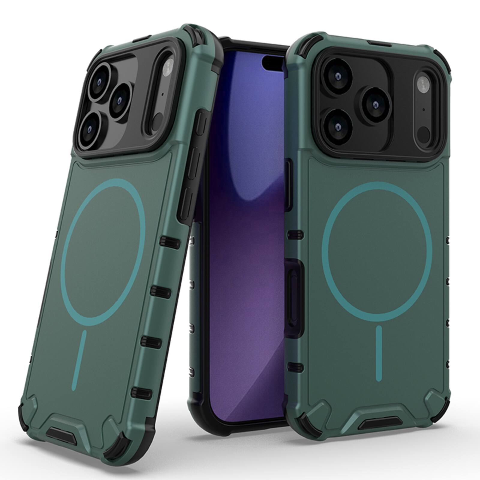 Angle. UUCOVER - Magnetic Case for Apple iPhone 18 Pro Max, Compatible with MagSafe, Shockproof Drop-proof Slim Heat Dissipation Cover - Darkgreen.