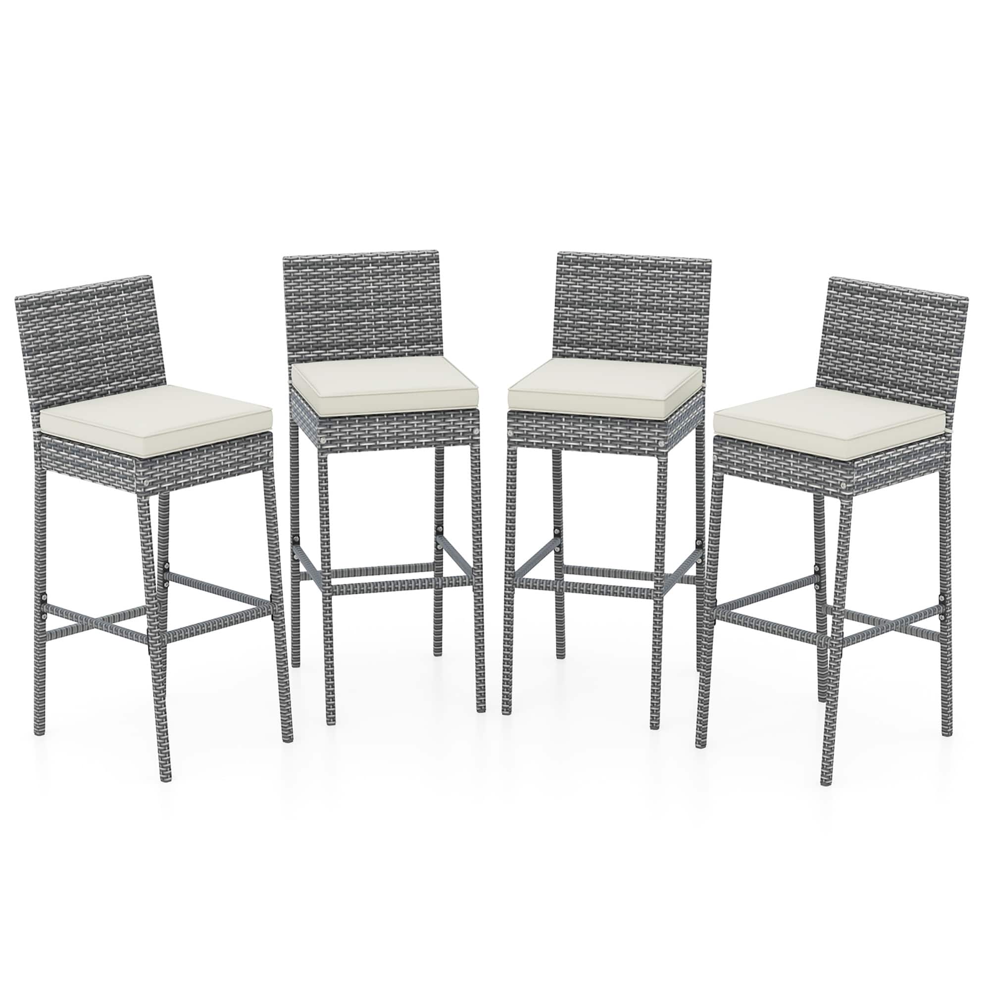 Gymax - 4 PCS Patio Wicker Barstools Bar Height Chairs W/ Cushions Backyard Off White - Gray price history on PriceWatchPro
