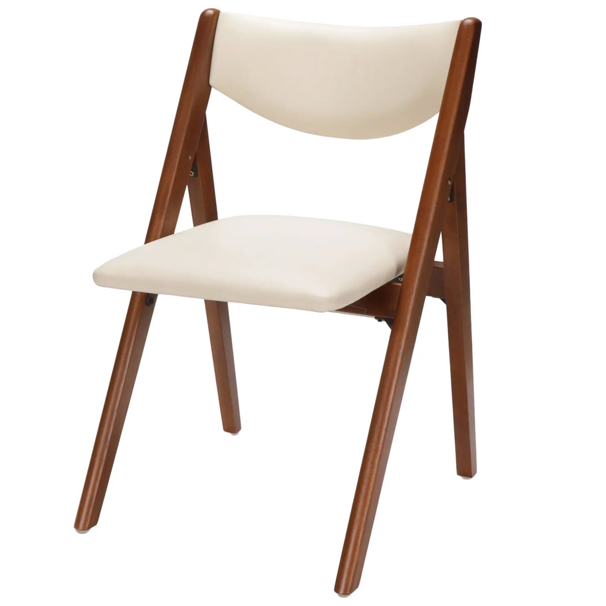 Alt View 1. Stakmore - Stakmore Retro Modern Upholstered Folding Chair, Fruitwood Frame with Off White Vinyl - Fruitwood Finish.