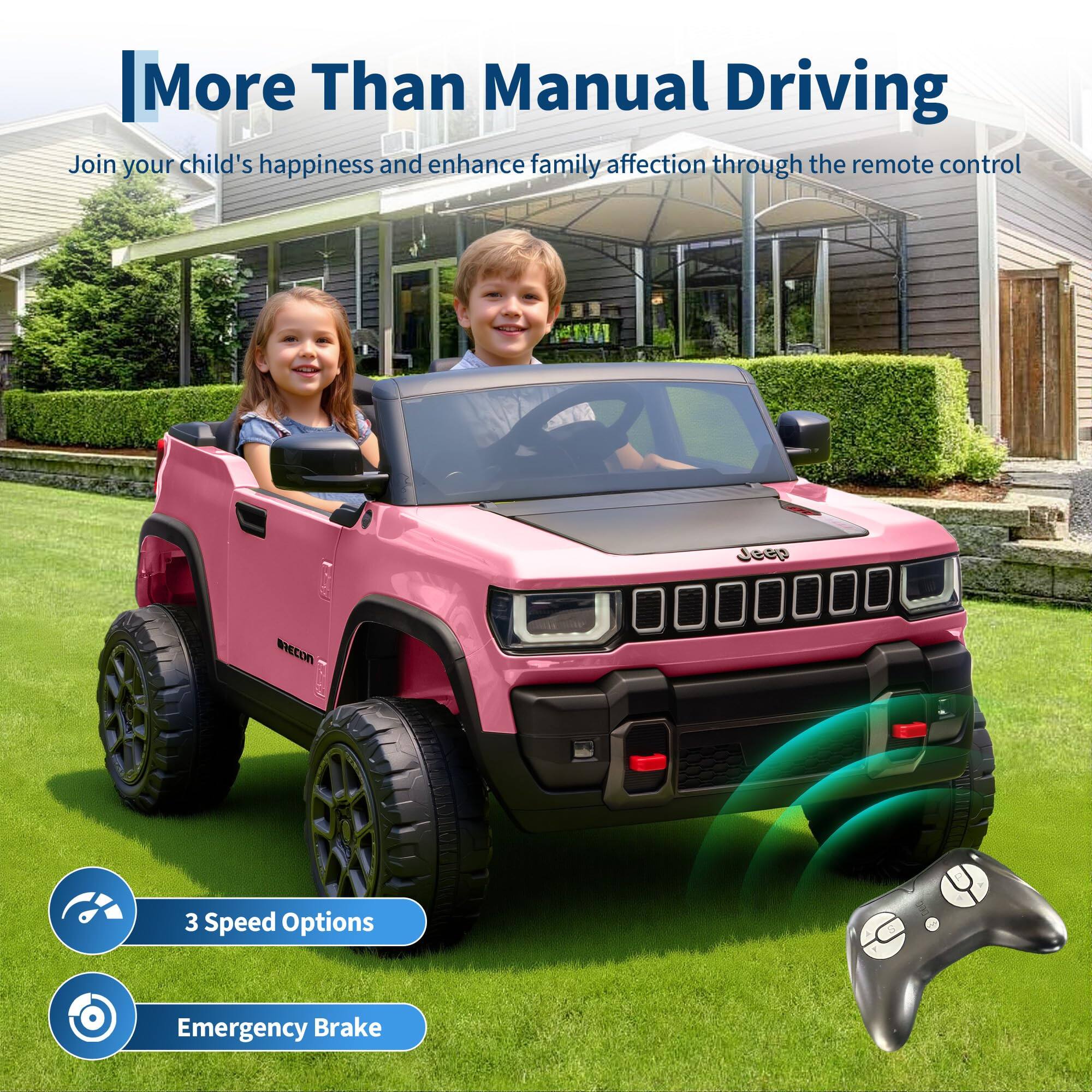 More Than Manual Driving

Join your child's happiness and enhance family affection through the remote control Jeep.

3 Speed Options

Emergency Brake