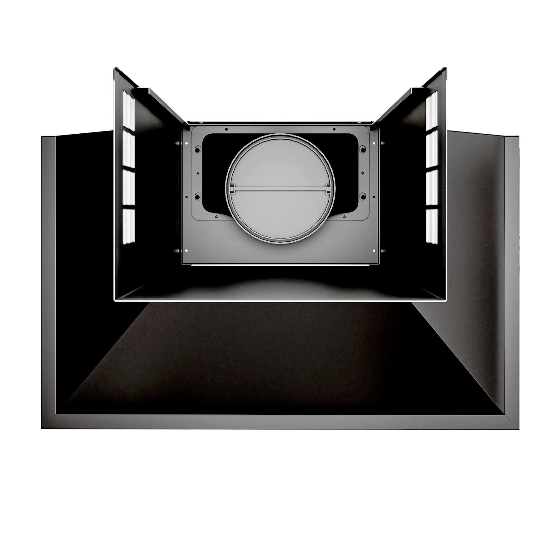 Back. Onefly - 36 inches - Convertible - Wall Mount Range Hood - Black Stainless Steel.