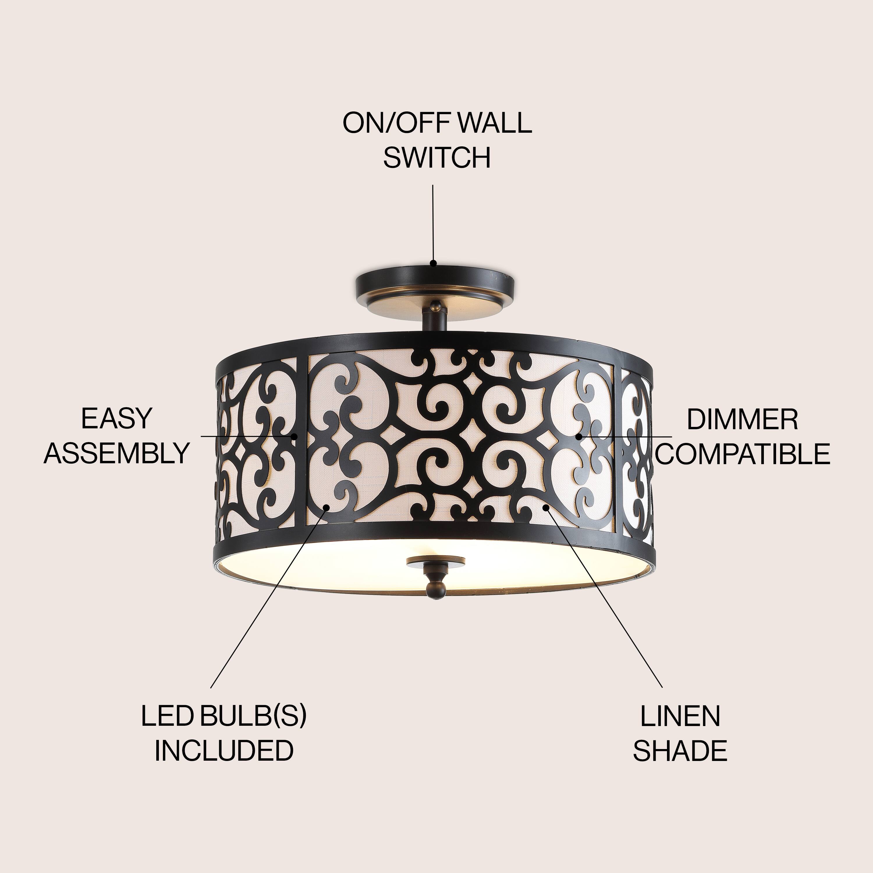ON/OFF WALL SWITCH  
EASY ASSEMBLY  
DIMMER COMPATIBLE  
LED BULB(S) INCLUDED  
LINEN SHADE