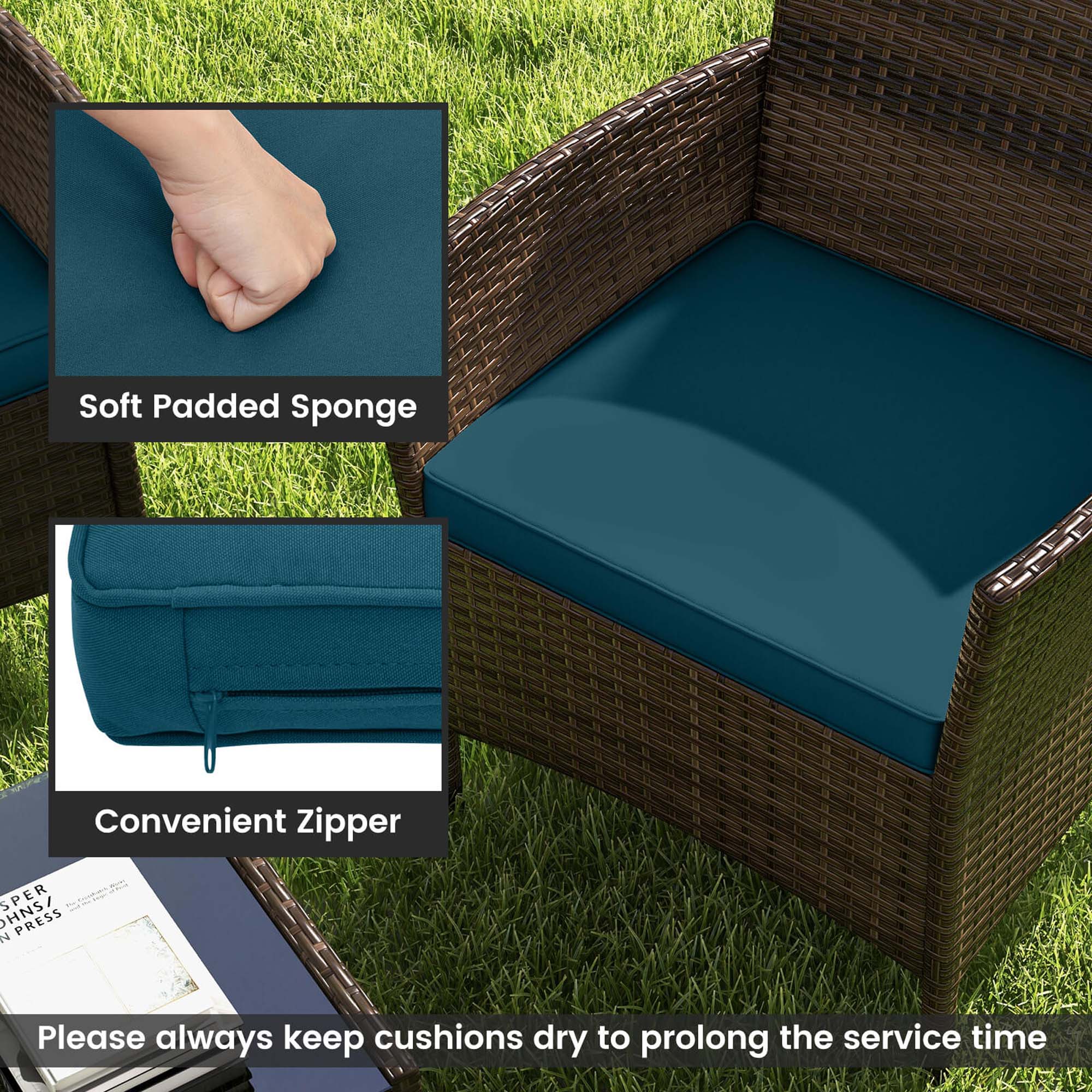 Please always keep cushions dry to prolong the service time, Soft Padded Sponge, Convenient Zipper