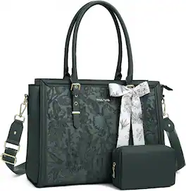 mosiso - Laptop Bag for Women 17-17.3 inch PU Leather Tote Bag Work Briefcase Computer Bags - Emerald Green