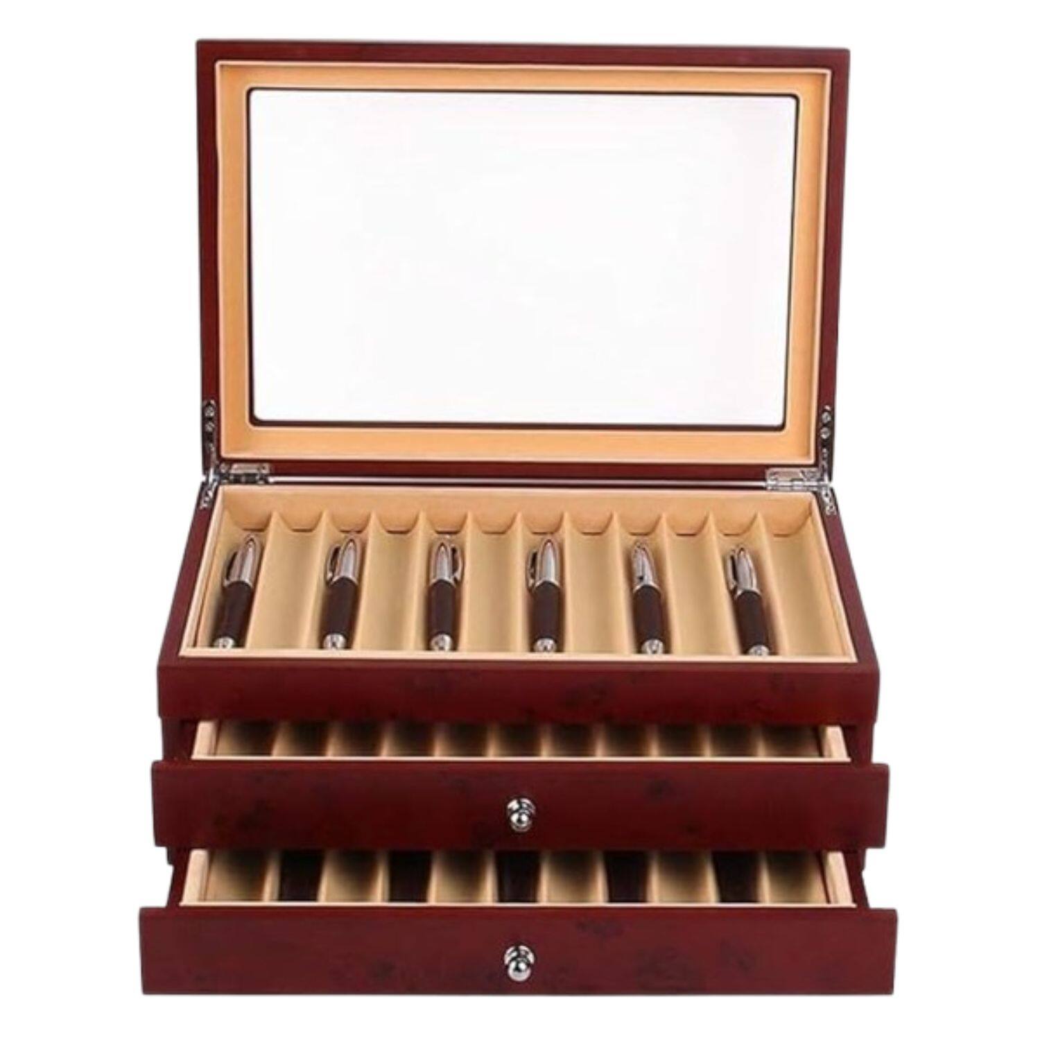 Front. Stock Preferred - Luxury Wooden Fountain Pen Display Case - Red.