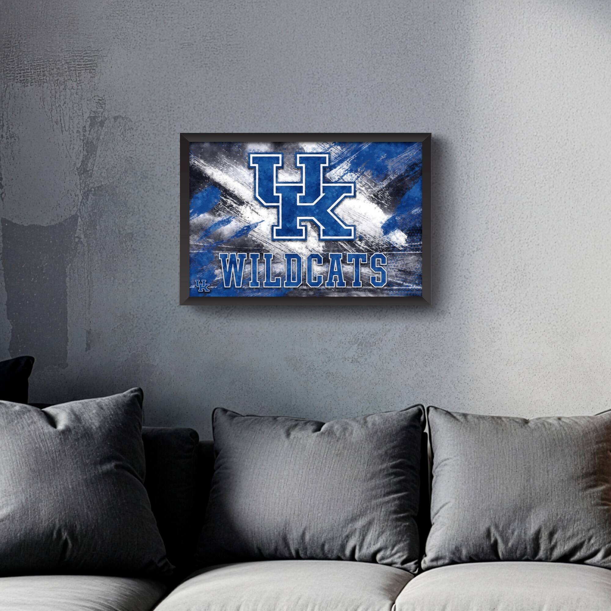 Alt View 1. Sporticulture - Kentucky Wildcats 27" x 39" Brush Stroke Logo Framed Art Print - Multicolor.