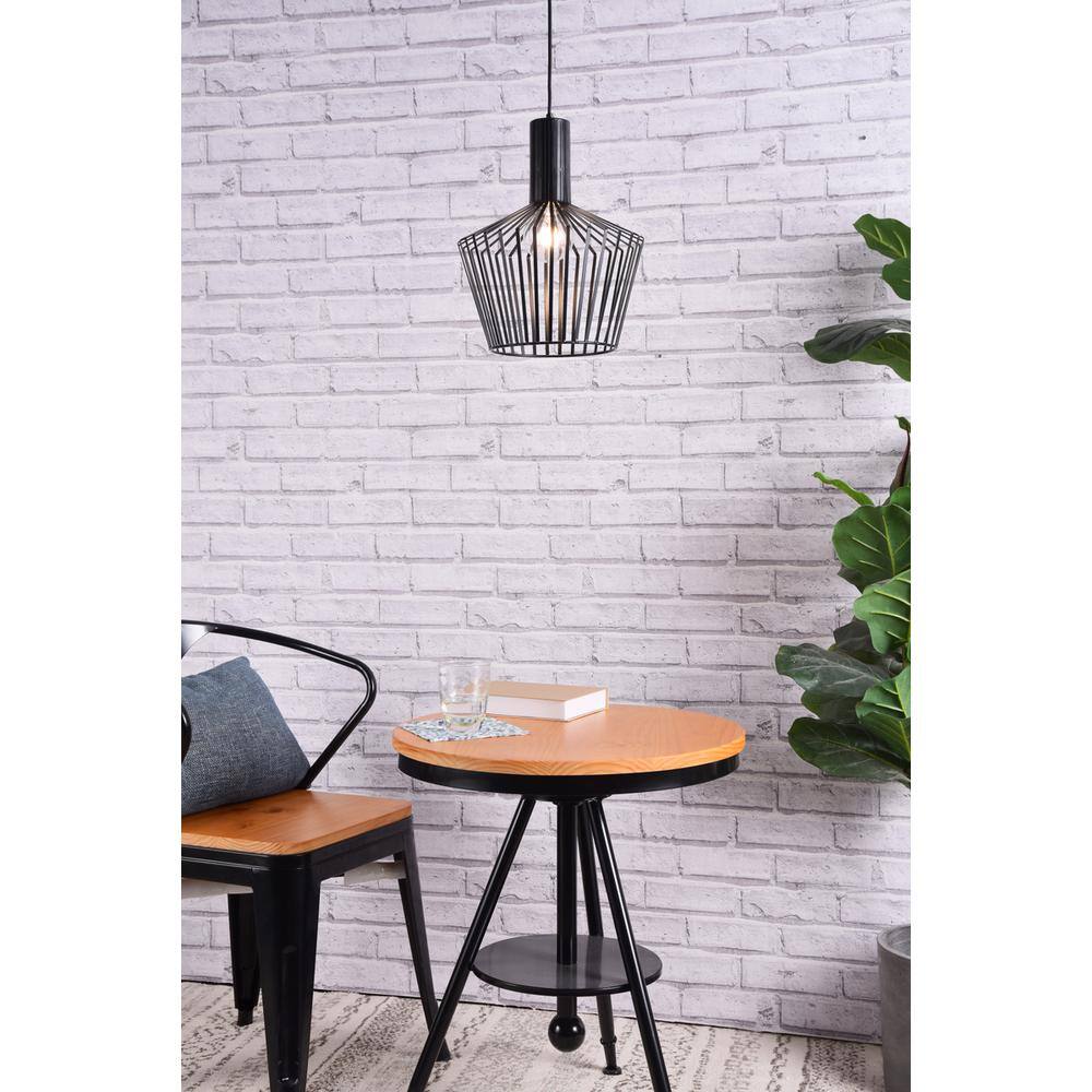 Angle. Living District - Ronnie 1 Light Black Pendant - Black.