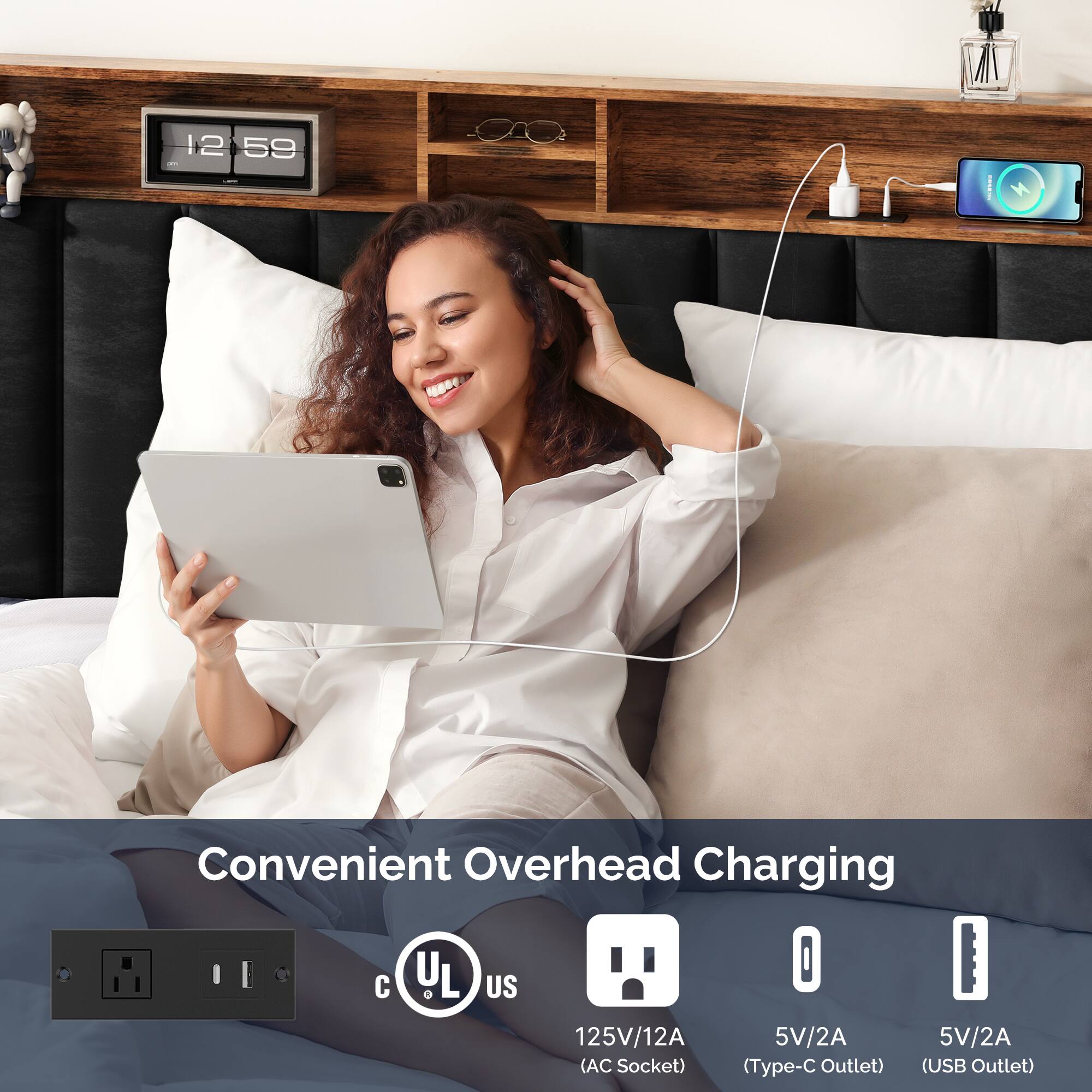12:59

Convenient Overhead Charging

125V/12A
5V/2A (AC Socket)
5V/2A (Type-C Outlet)
5V/2A (USB Outlet)