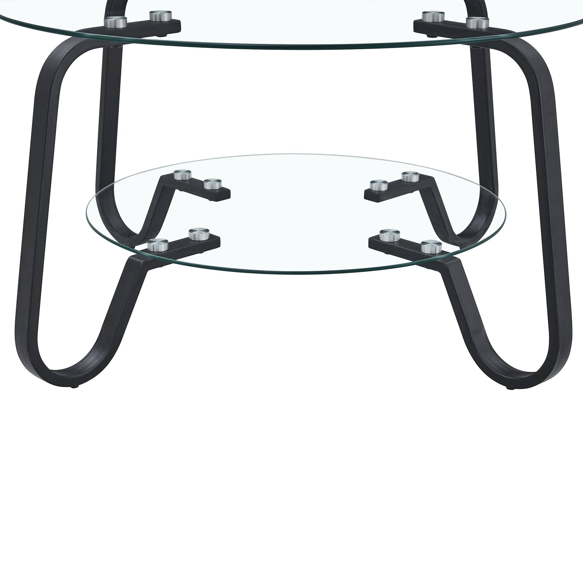 Alt View 9. Loheer - Loheer- Tempered Glass Coffee Table 2-Tier Metal Frame Retro Minimalist Center Table for Living Room 2.6x2.6x1.5 ft - Black.