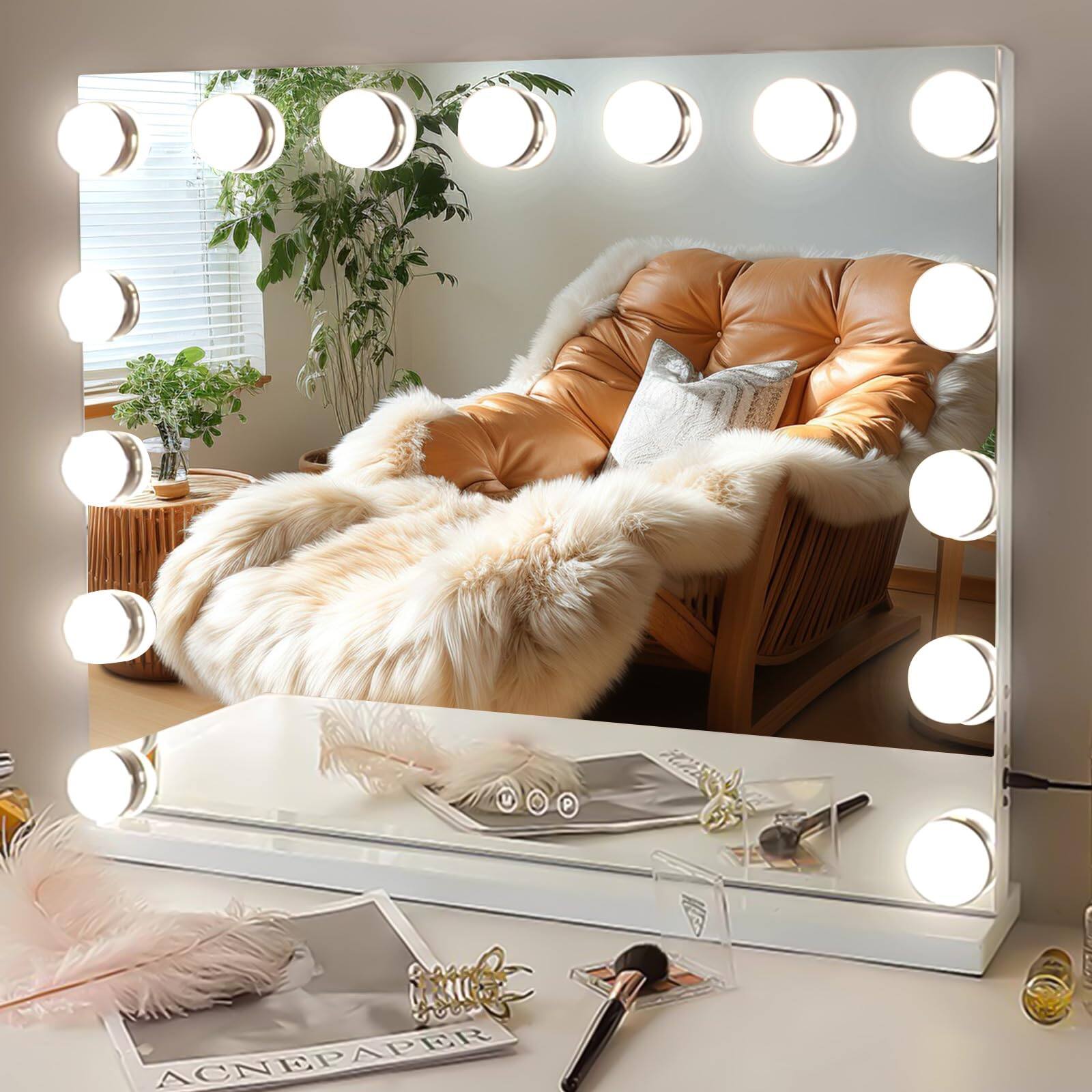 Alt View 5. OMOMMD - Wall mounted Mirror Vanity With Lights Makeup Hollywood Dimmable Led Bulbs Color Modes Magnification Usb Ch - Default.