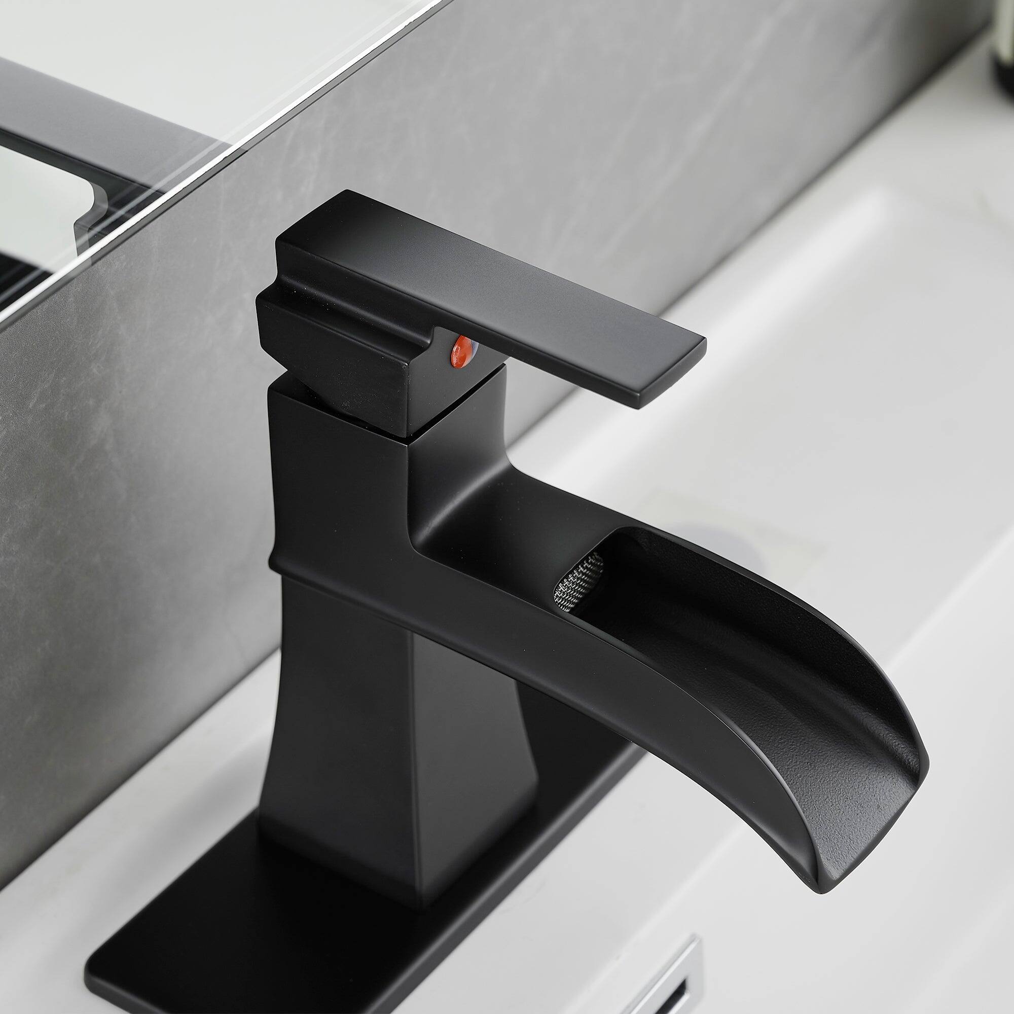 Back. Boyel Living - Single Handle Single Hole Bathroom Faucet with Deck Plate Included Pop Up Drain and Water Supply Hoses in Matte Black - Matte Black.