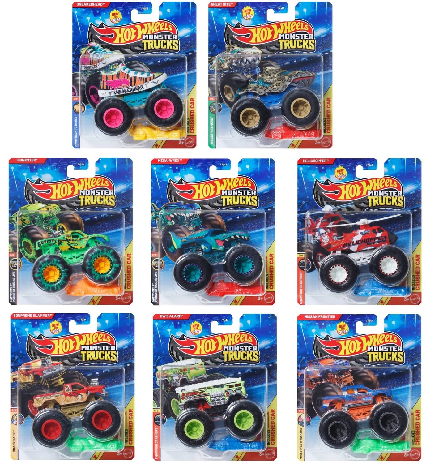 Mattel - Hot Wheels Monster Trucks 1:64 8-Piece C Assortment - COLLECTIBLES - Multicolor