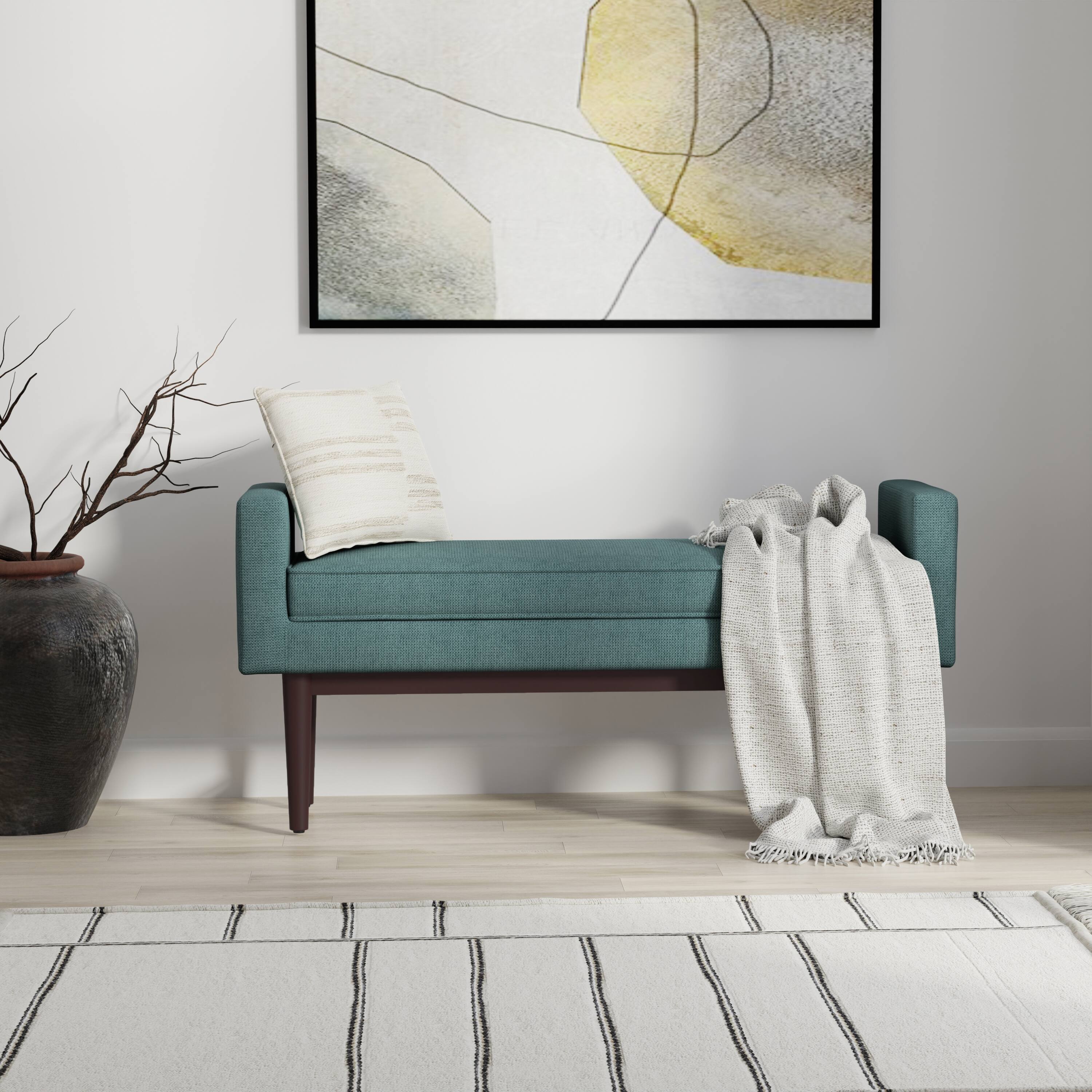 Angle. Simpli Home - Scott SOLID HARDWOOD Ottoman Bench in Smoky Teal - Smoky Teal.