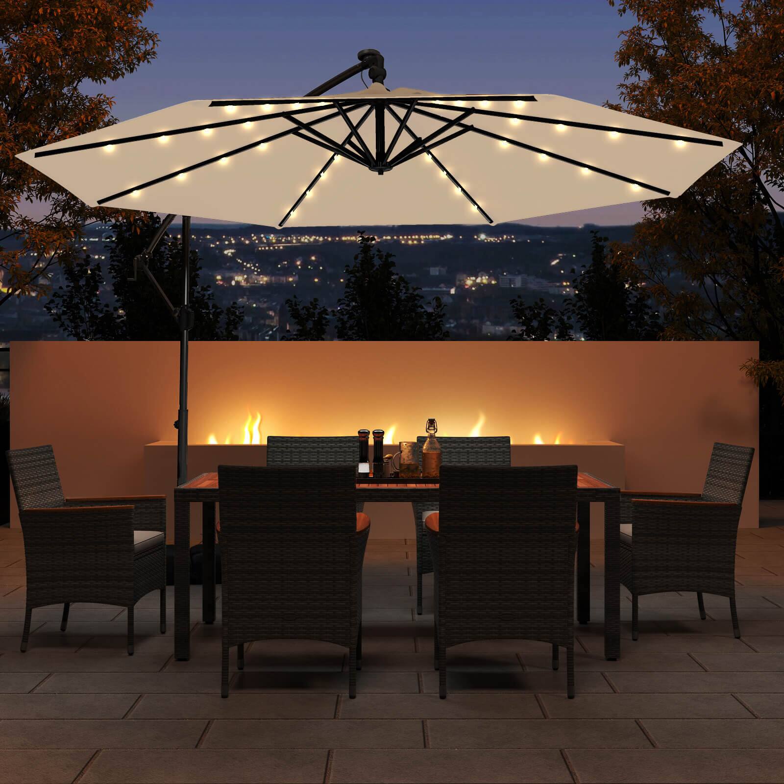 Alt View 1. Costway - Costway 10 FT Solar Offset Hanging Umbrella Patio Cantilever Umbrella with 32 LED Lights - Beige.