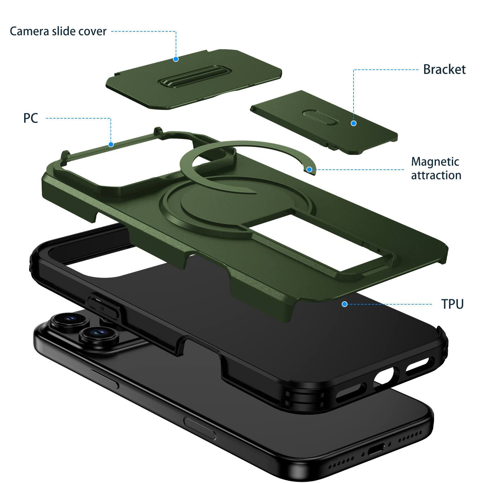 Camera slide cover  
Bracket  
PC  
Magnetic attraction  
TPU