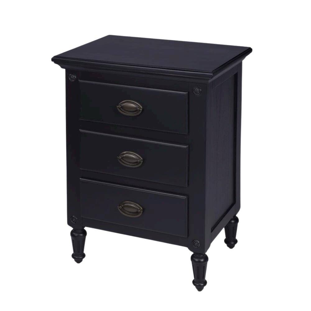 Alt View 2. Starlight Canyon Home - Black Wood Nightstand with Drawers – Classic 3 Drawer Bedroom Table - Black.