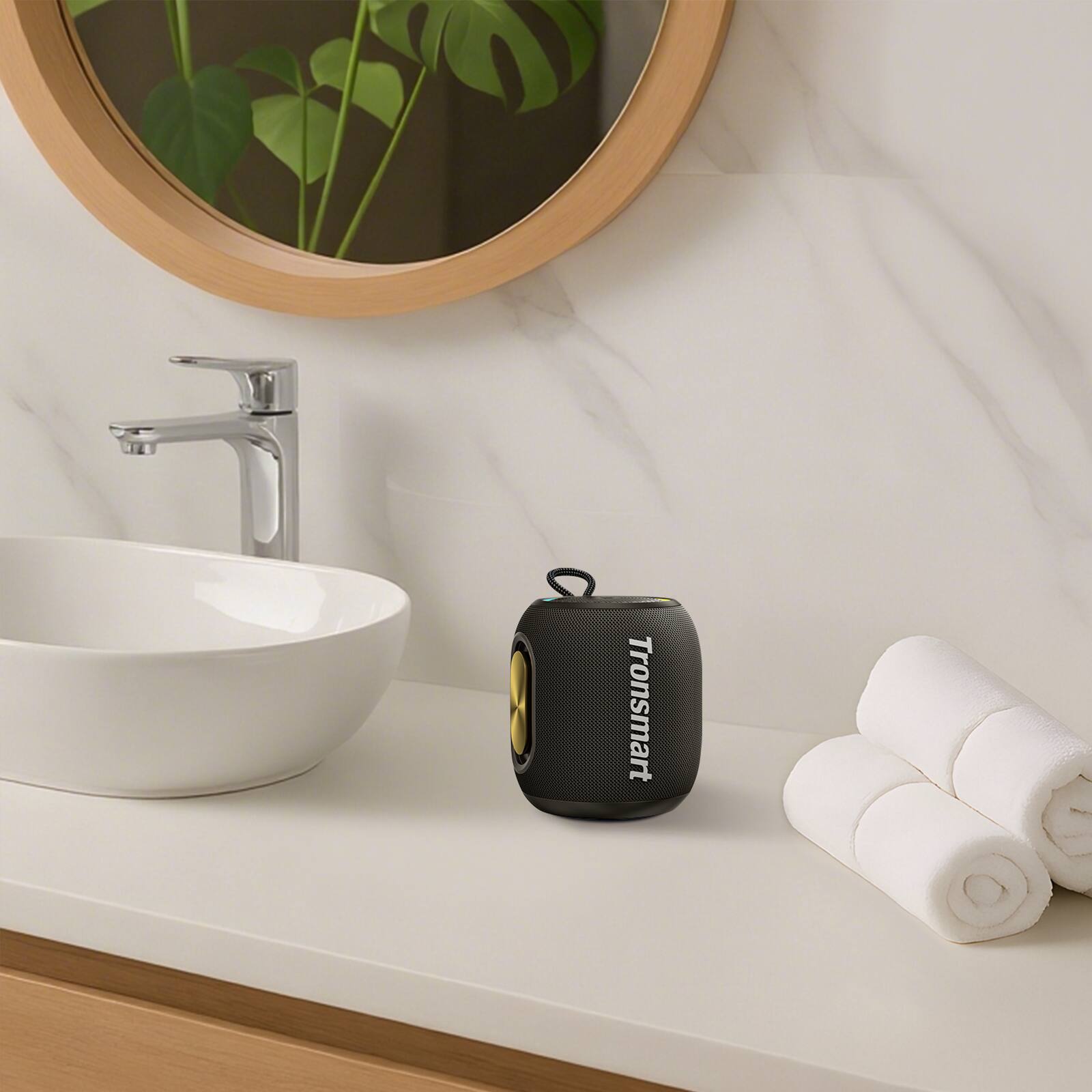 Alt View 6. Tronsmart - T8 Mini Ultra-Portable Bluetooth Speaker, 16W Big Bass, 360° Sound, IPX7 Waterproof, 20H Playtime, Custom EQ & Light - Blue.