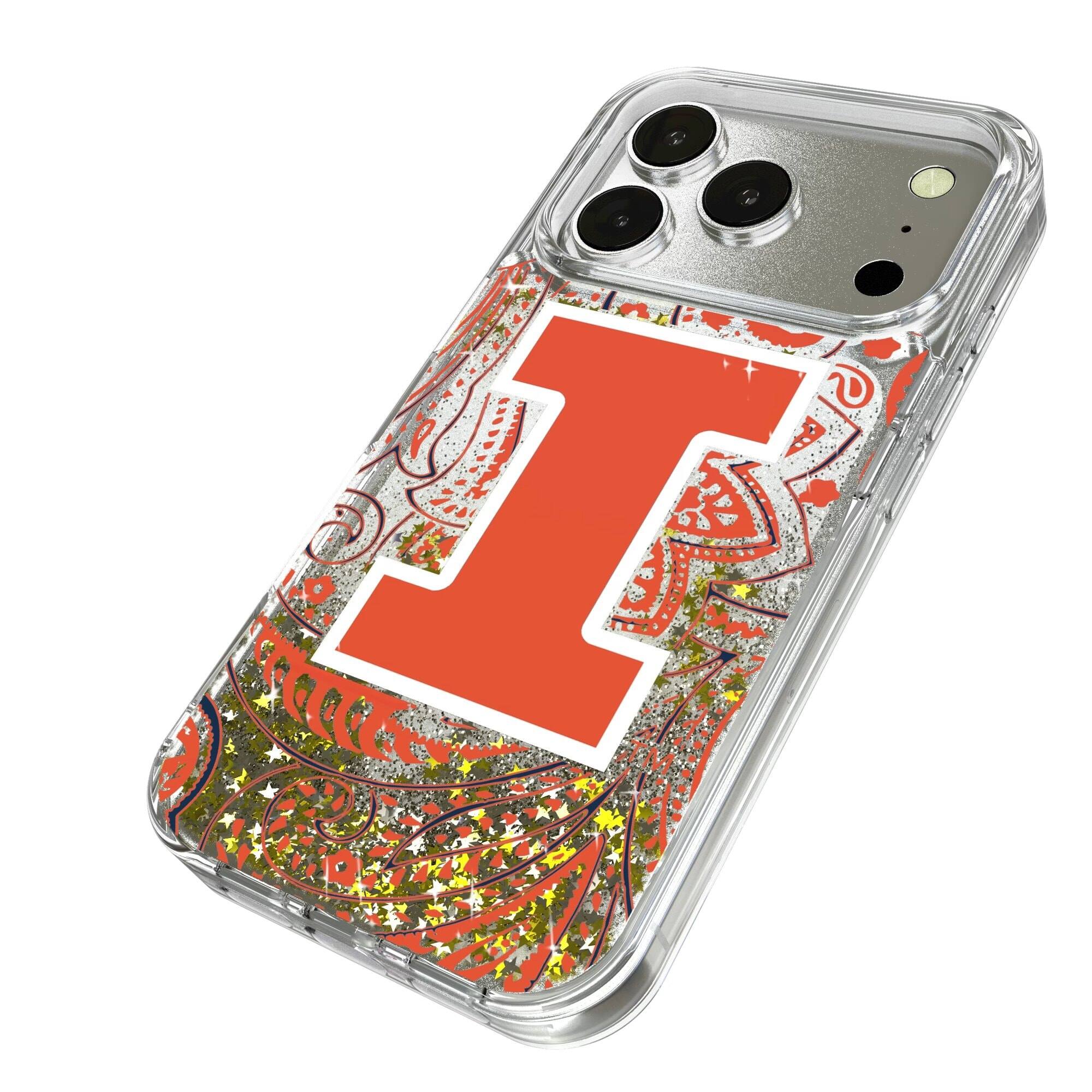 Alt View 1. Keyscaper - Illinois Fighting Illini iPhone Glitter Paisley Design Case - 16 Pro - Multicolor.