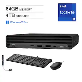 HP - EliteDesk 800 G6 Mini Desktop (Intel i7-10700T vPro, 64GB DDR4, 4TB PCIe SSD, Win 11 Pro) w/USB Hub - Black
