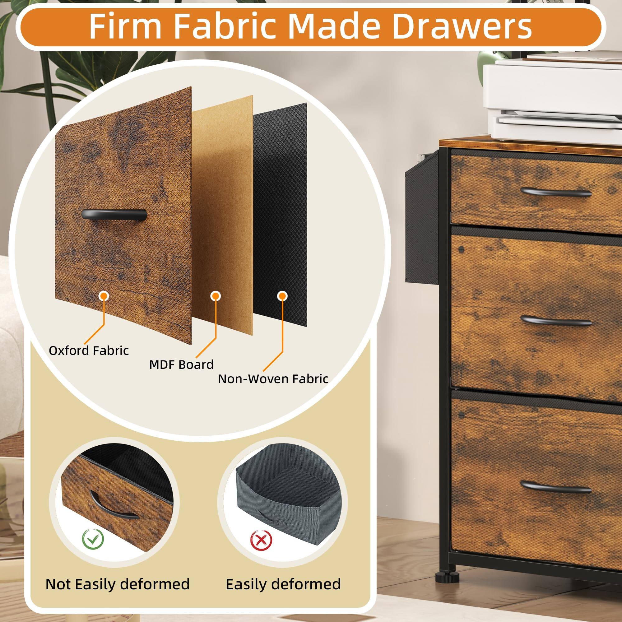 Firm Fabric Made Drawers

- Oxford Fabric
- MDF Board
- Non-Woven Fabric

Not Easily deformed

Easily deformed
