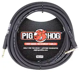 Pig Hog - Tour Grade 18.5ft 1/4" - 1/4" 8mm Instrument Cable Straight to Right Angle Connectors - Black