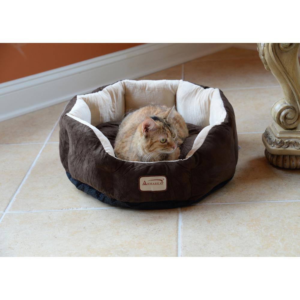 Alt View 1. Armarkat - Pet Bed With Polyfill In Beige and Mocha For Cats And Extra Small Dogs - Beige.