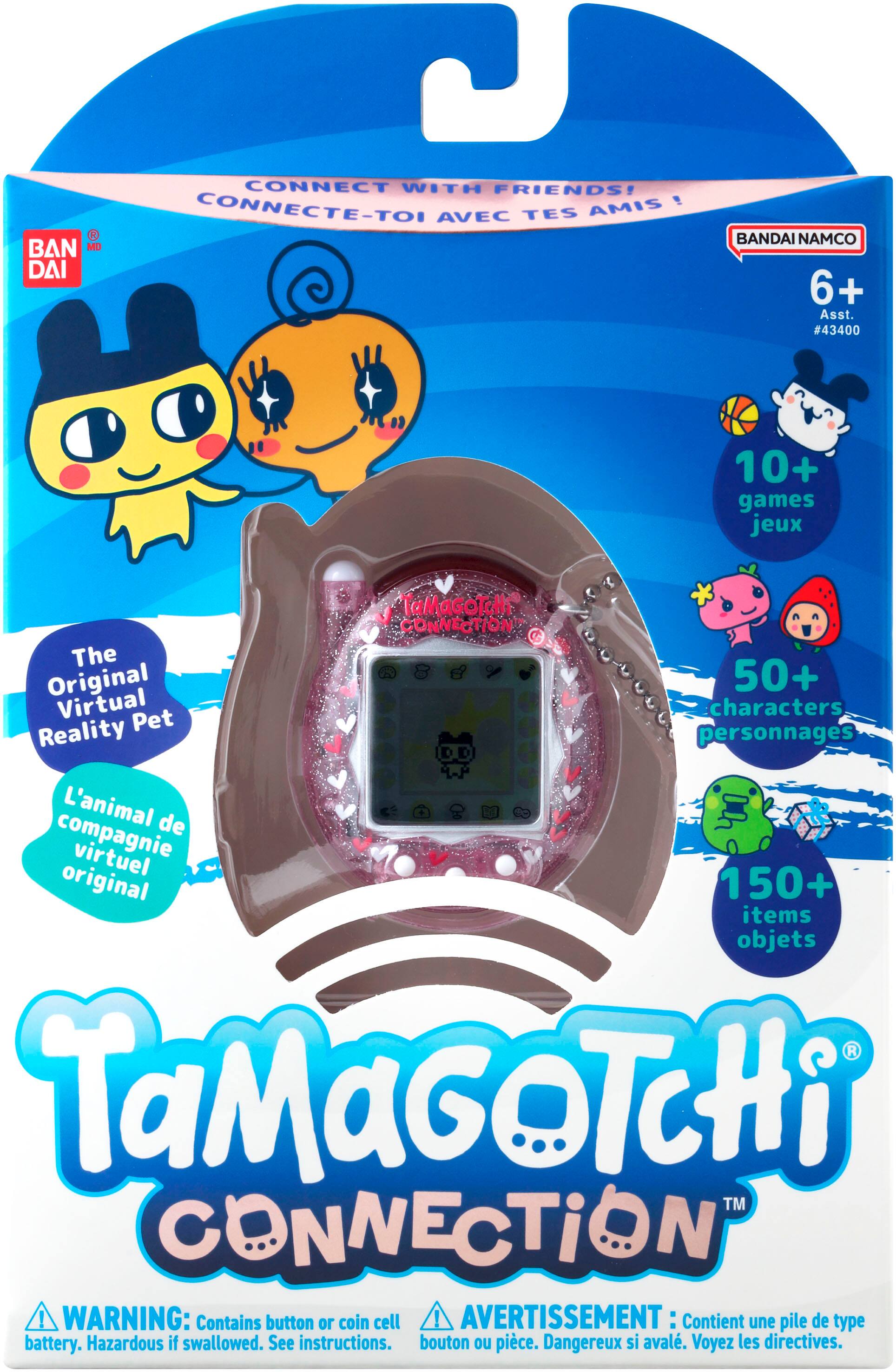 The Tamagochi Connection is a virtual pet game that allows you to connect with friends. It comes with a 6+ game set and features 10+ games. The game includes 50+ virtual pet characters and 150+ items for you to interact with. The Tamagochi Connection is the original virtual pet game, and it is designed for users aged 6+. The package contains a Tamagochi and a connection cable. Please note that the package contains a button or coin cell, which can be hazardous if swallowed. Always follow the instructions provided with the product.